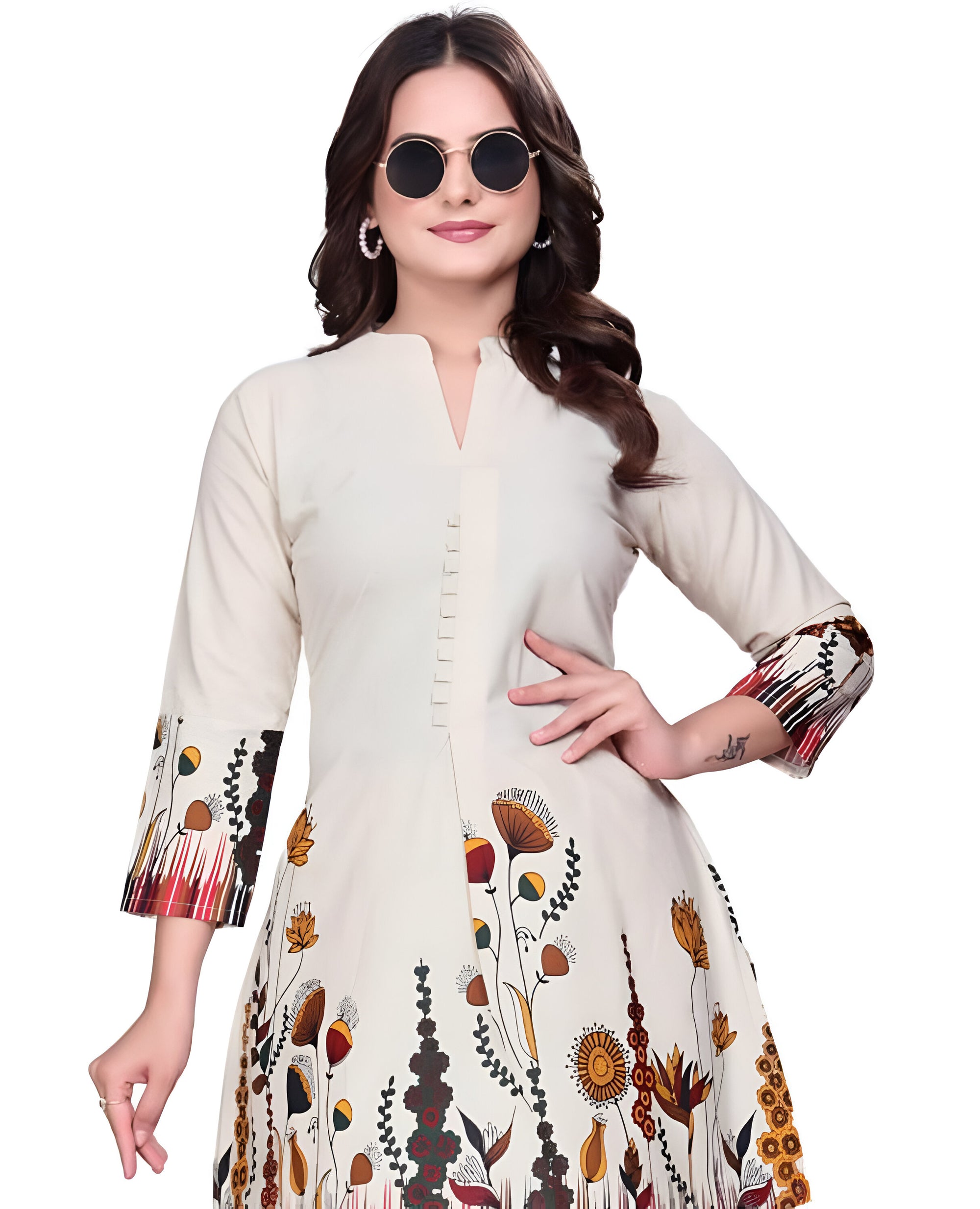 Noori Floral Printed Co-ord Set – Stylish White Kurta Pant Set for Women