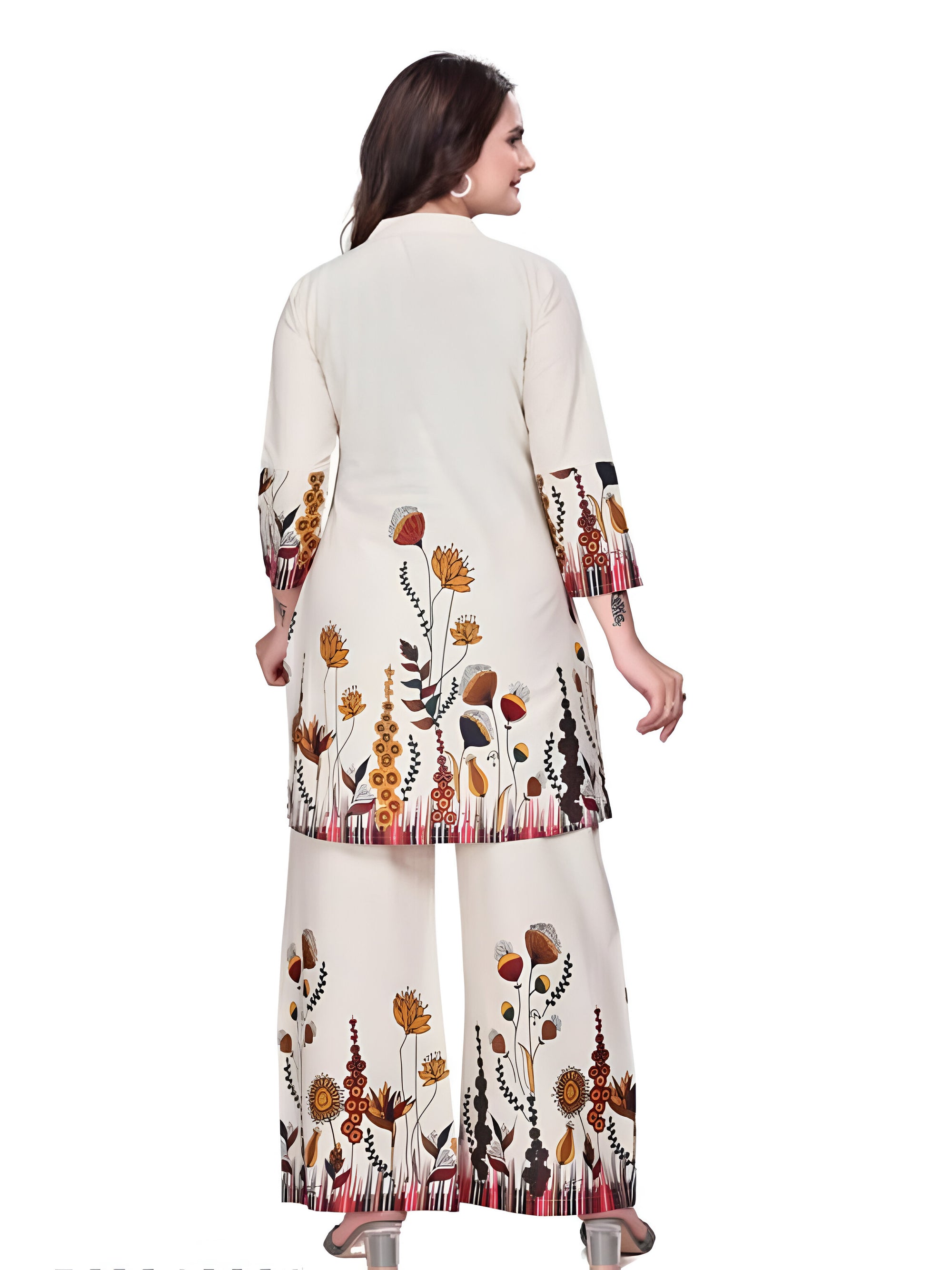 Noori Floral Printed Co-ord Set – Stylish White Kurta Pant Set for Women