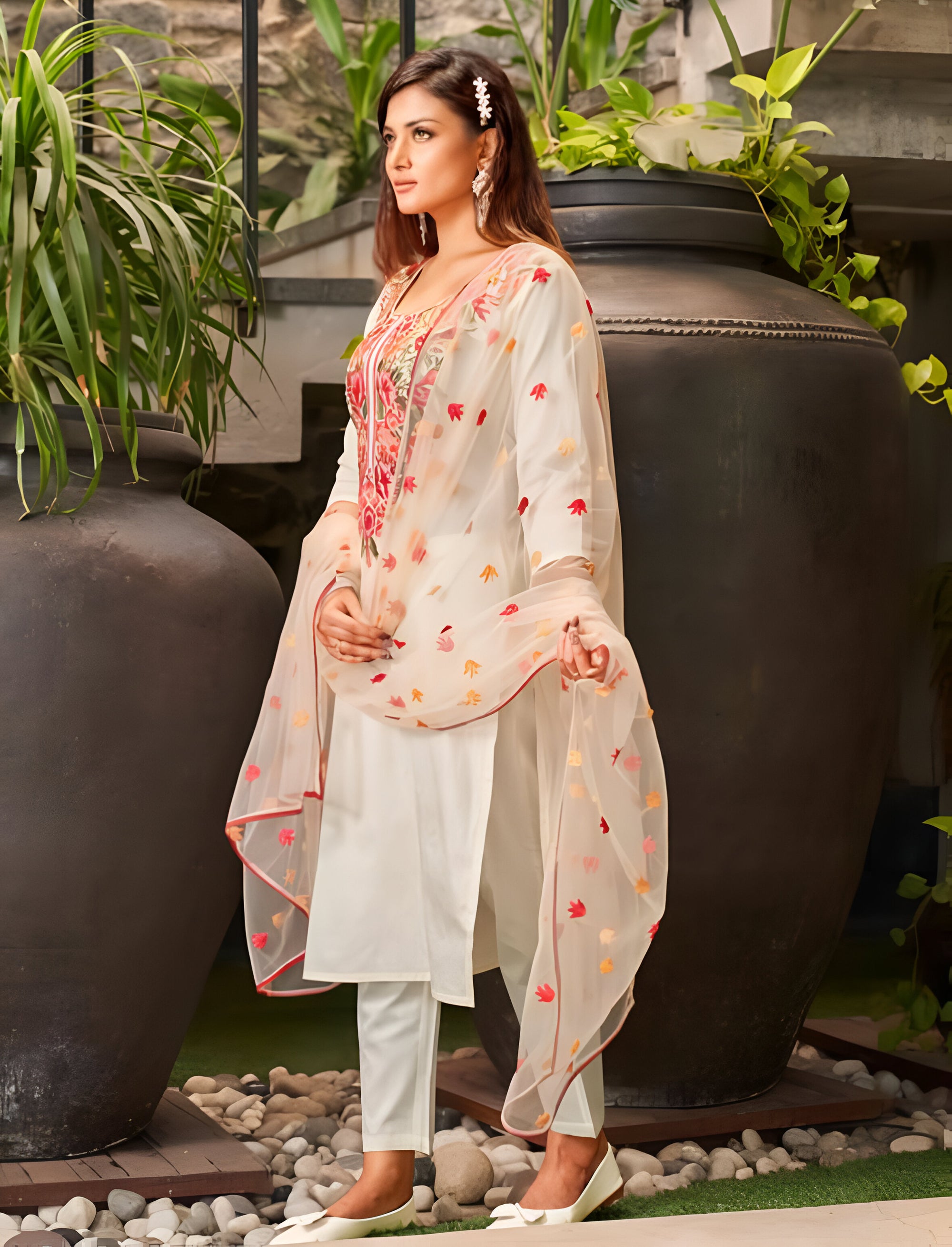Noori Off-White Floral Kurta Set – Elegant Embroidered Suit with Dupatta for Women