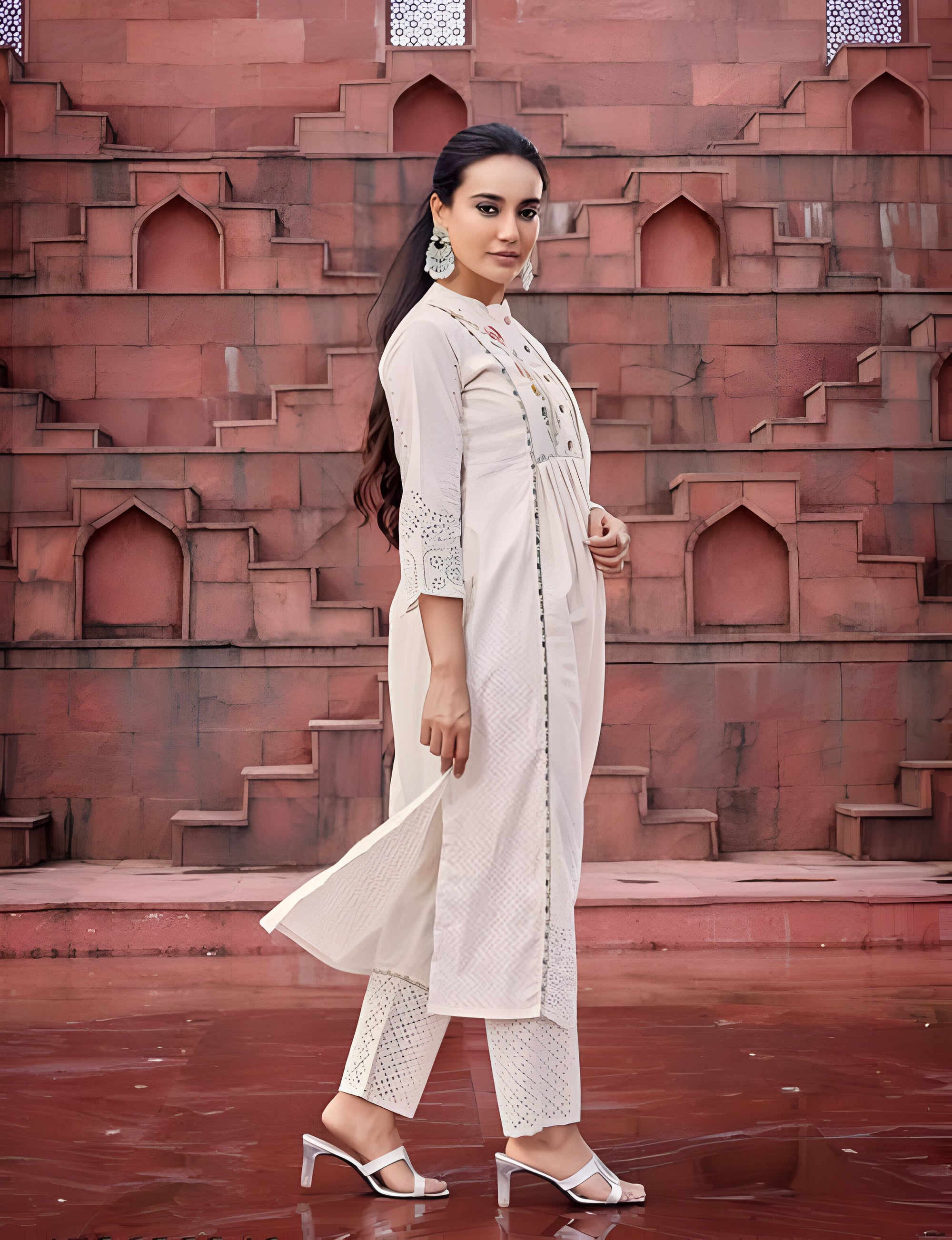 Noori Off-White Anarkali Kurta Set – Elegant Floral Embroidered Cotton Ethnic Wear for Women