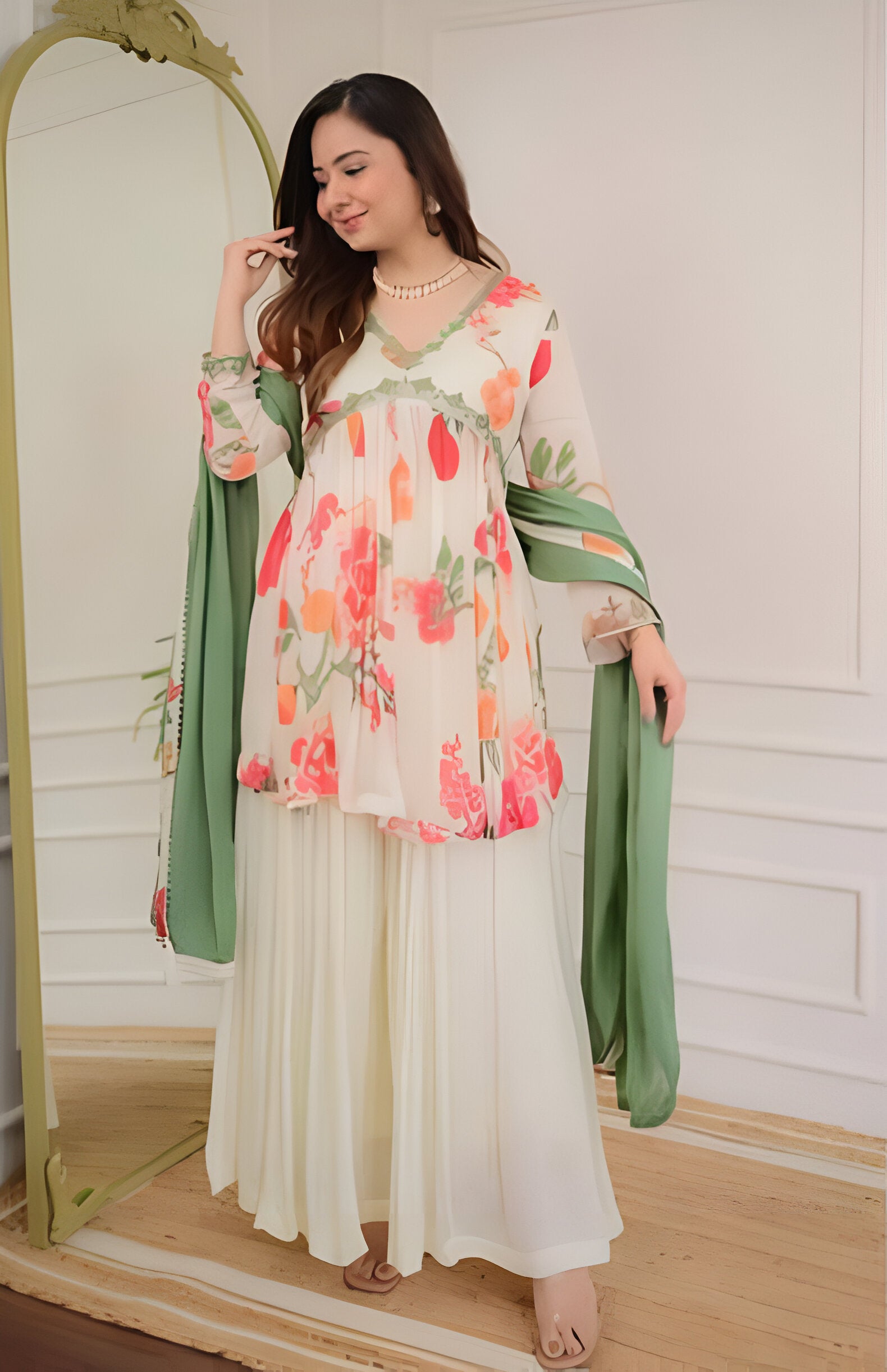 Noori Modest Kurti With Dupatta and Sharara