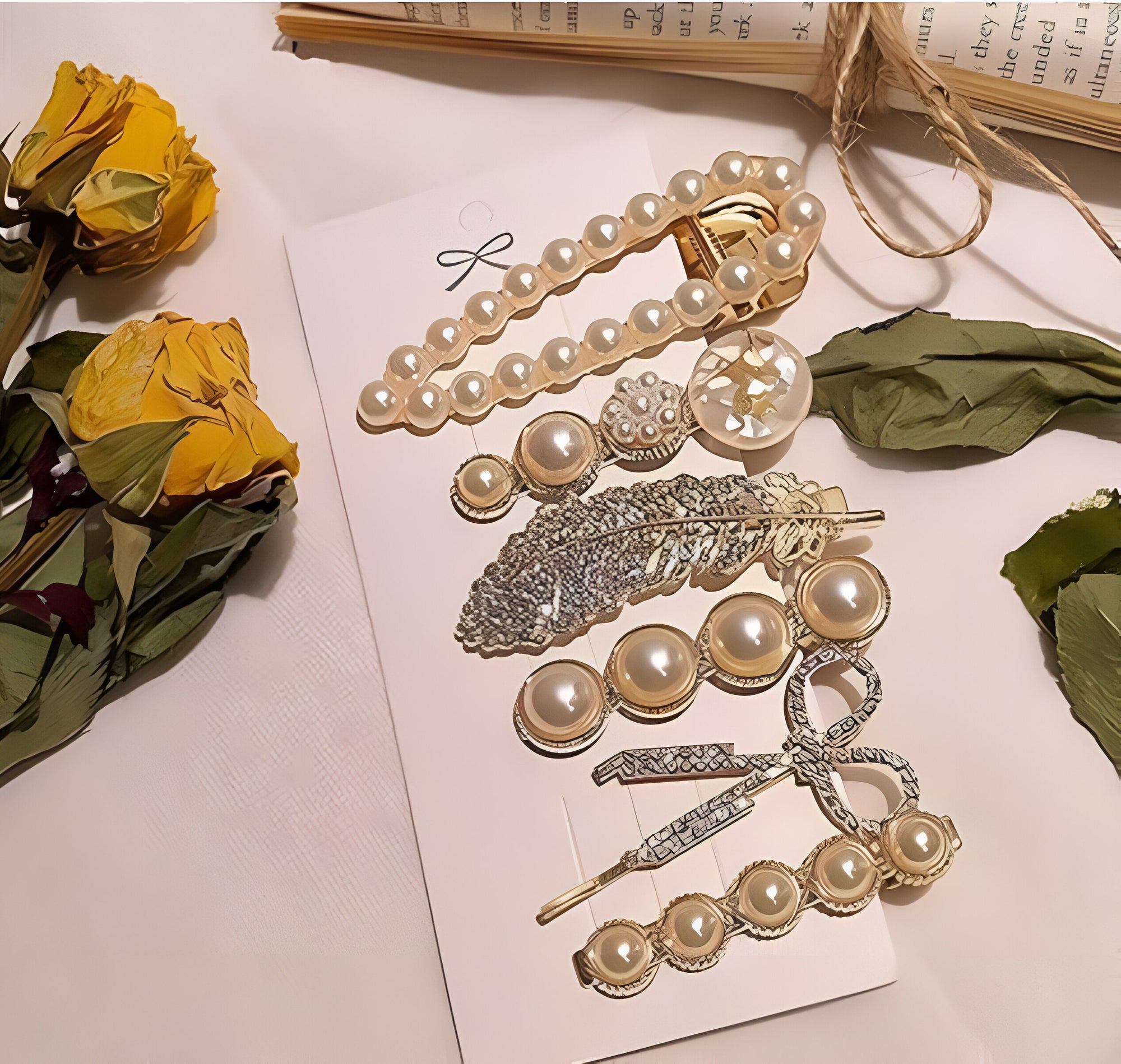 Noori 6-Piece Pearl Hair Clip Set – Elegant Designer Hair Accessories for Wome