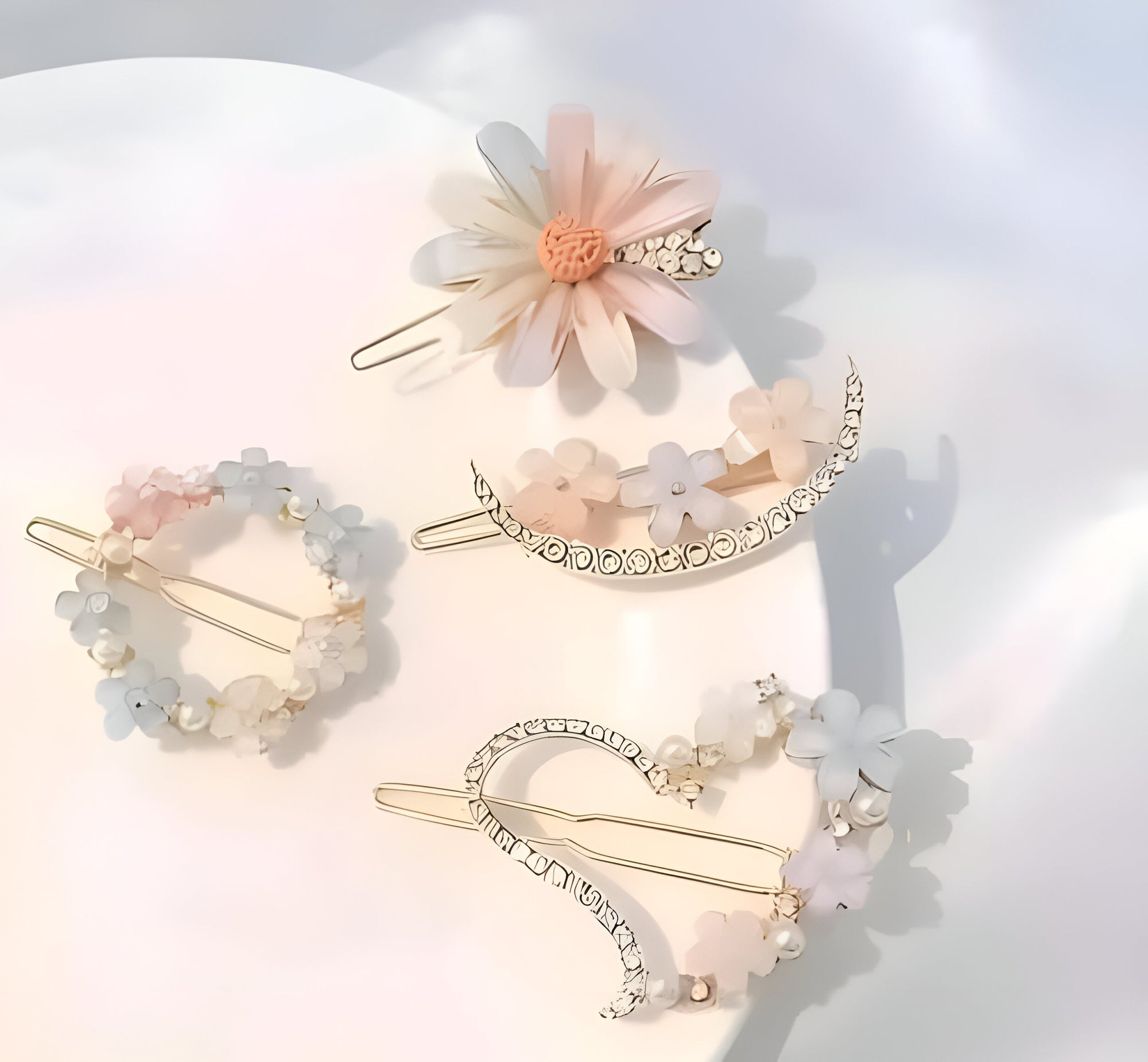 Noori 5-Piece Pastel Floral Hair Clip Set – Aesthetic Korean Style Hair Accessories for Girls & Women