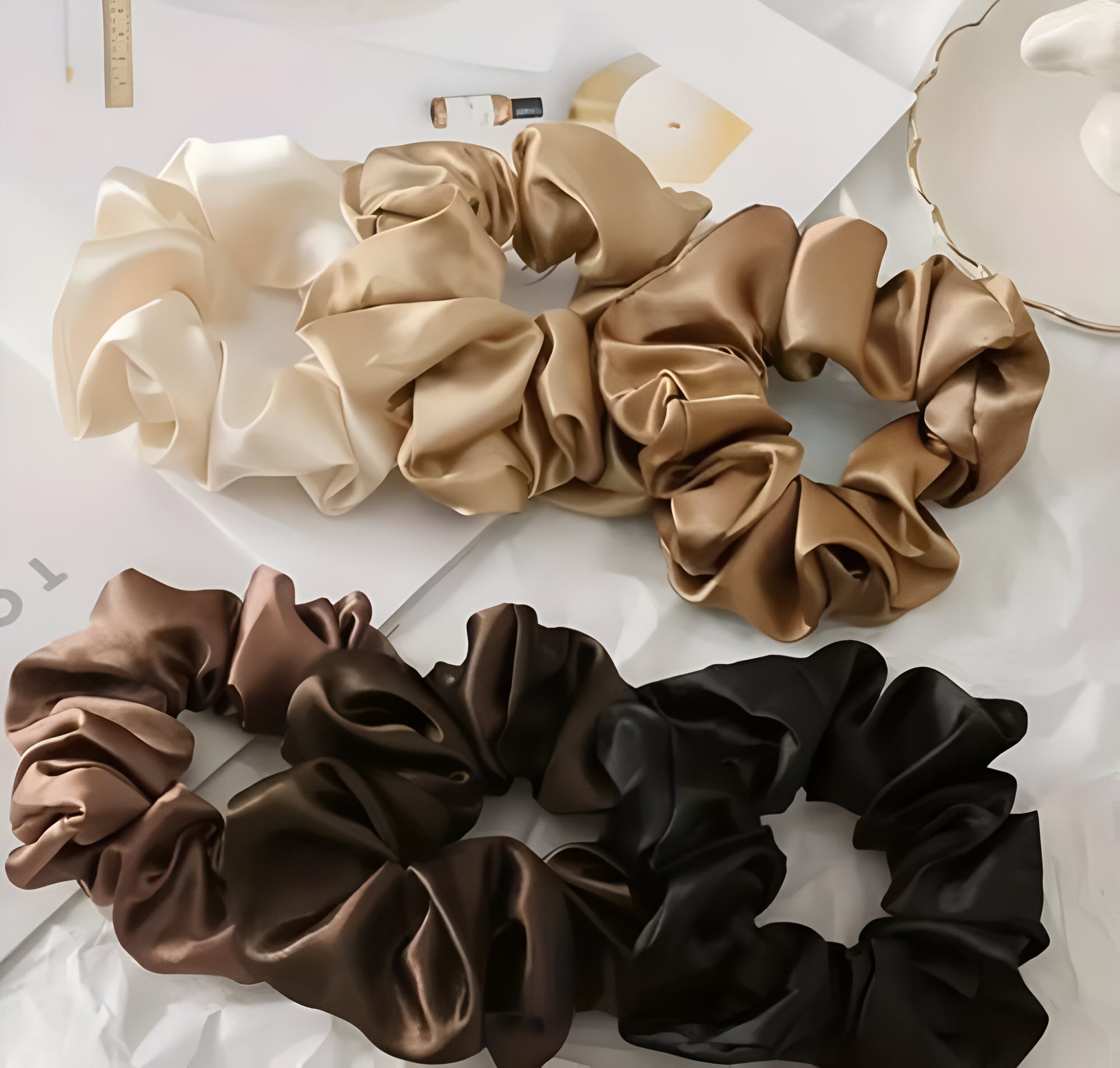 Luxe Satin Scrunchie Set – 6 Neutral Tones