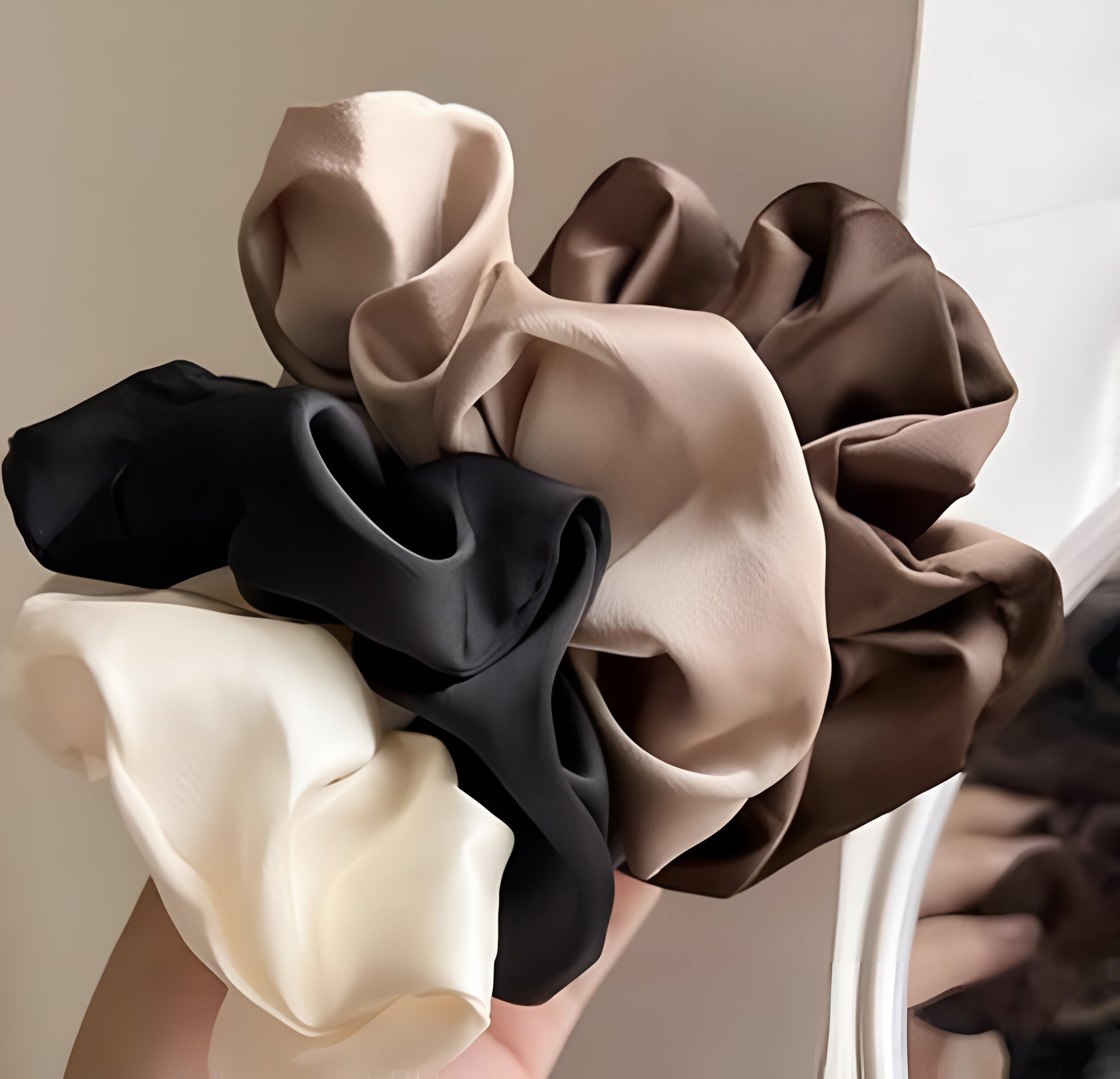 Luxe Satin Scrunchie Set – 6 Neutral Tones