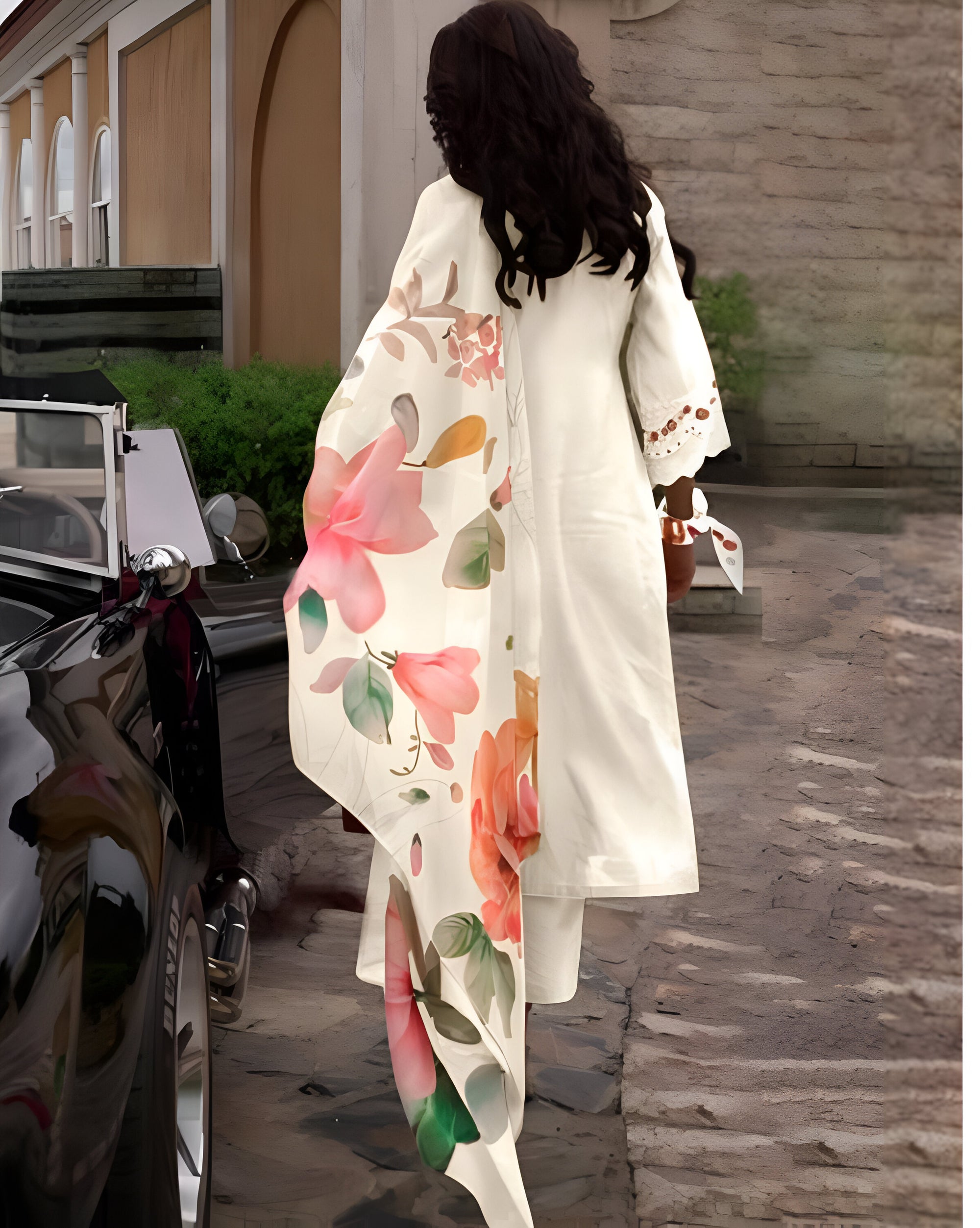 Noori Ivory Bloom – Embroidered Lawn Suit with Floral Dupatta