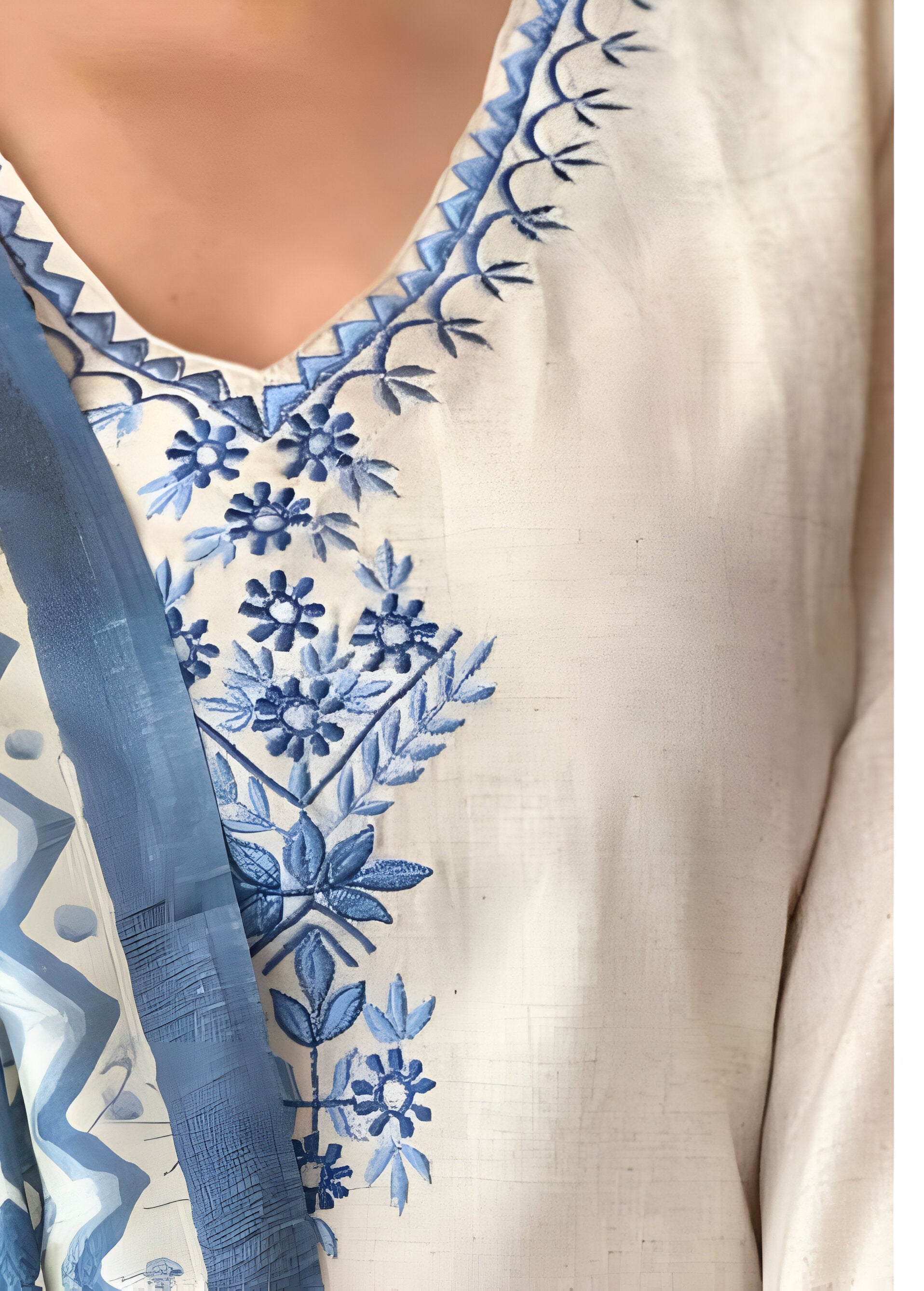 Noori – Ivory Blue Elegance Embroidered Kurta Set with Dupatta