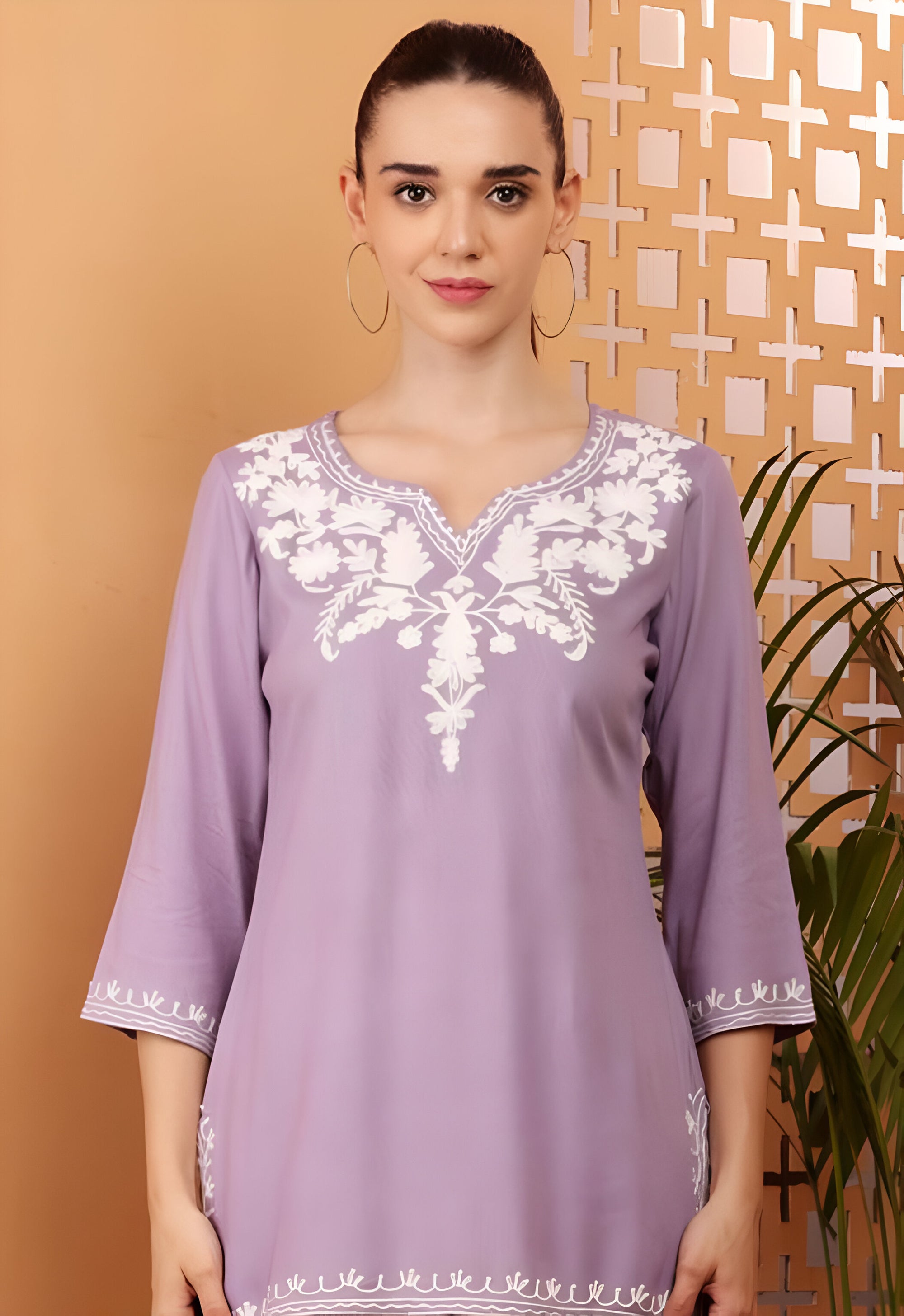 Noori Lavender Embroidered Kurti