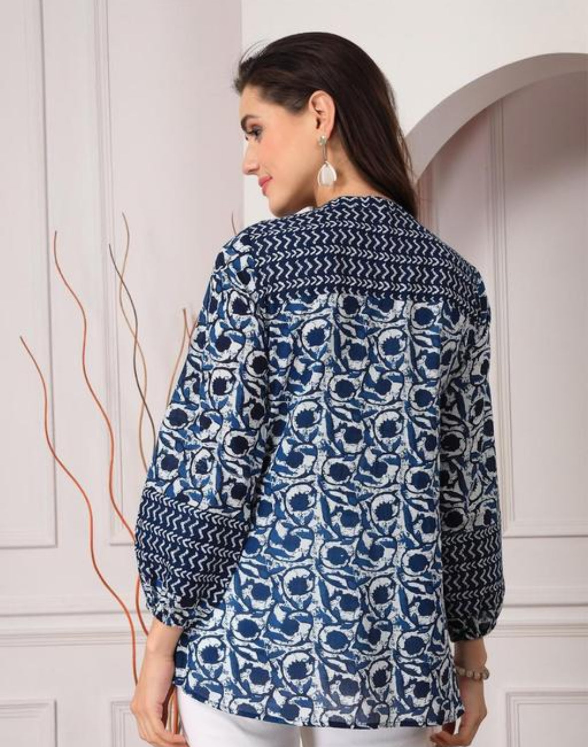 NOORI Stylish Modest Kurti with Sleeves - Blue Printed
