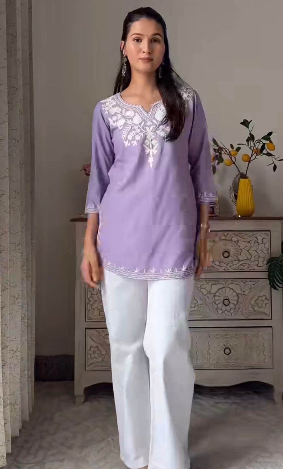 Noori Lavender Embroidered Kurti