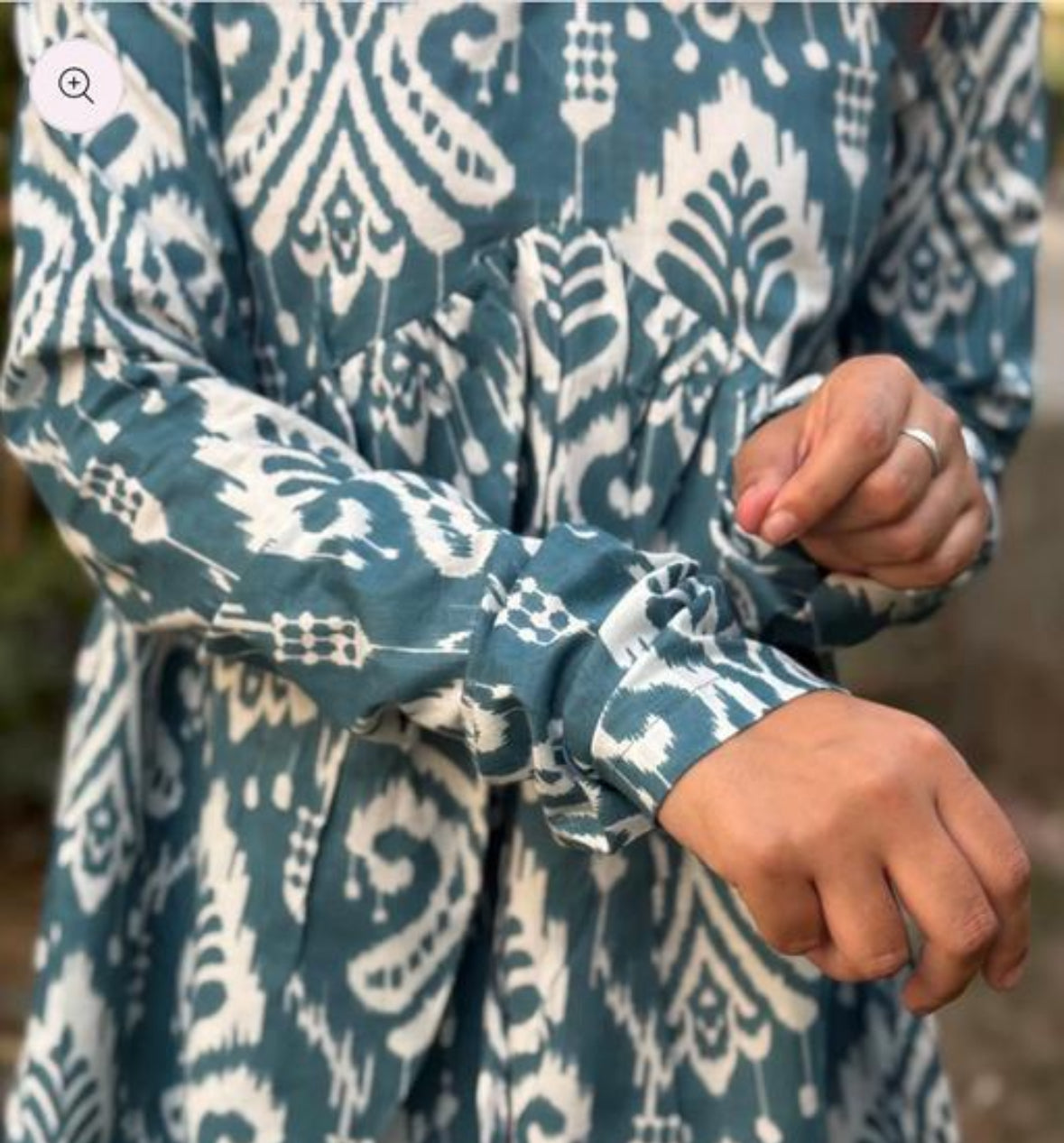 Teal Blue Ikat Print Cotton Flared Kurti – Handcrafted Empire Top by Noori